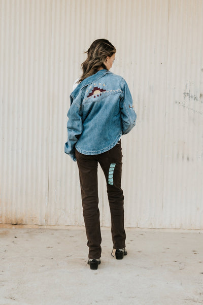 Stetson Women's Embroidered Denim Button - Up Cropped Shirt 11 - 050 - 0565 - 5002 - Southern Soule Designs