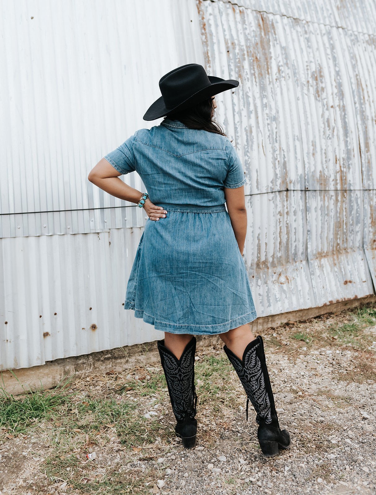 denim dress knee length short sleeve Tied Button Up Short Sleeve Denim Dress WH