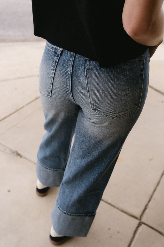 Straight Leg Cuffed Denim Pants P3532 - Southern Soule Designs