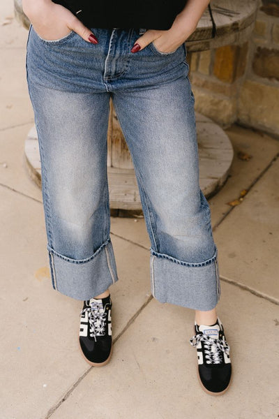 Straight Leg Cuffed Denim Pants P3532 - Southern Soule Designs