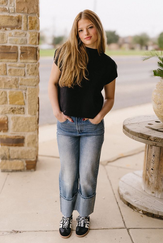 Straight Leg Cuffed Denim Pants P3532 - Southern Soule Designs