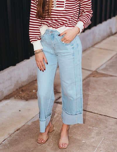 Streamlined Super High Rise Cuffed Baggy Wide Jean T6515 - Southern Soule Designs