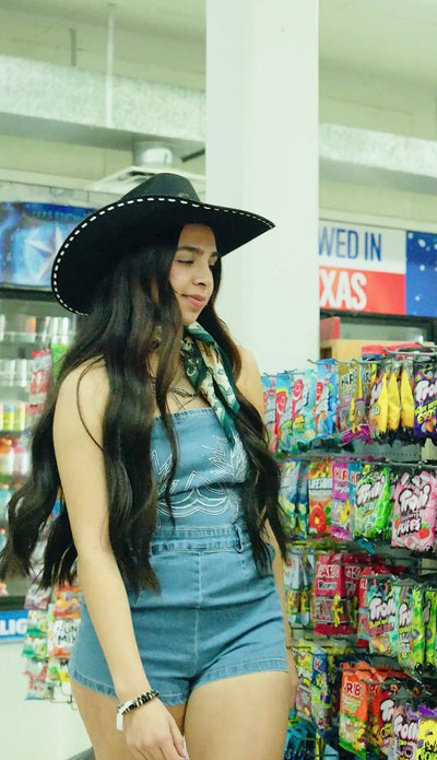 Stretch Denim Corset Romper w/ Boot Stitch - Southern Soule Designs