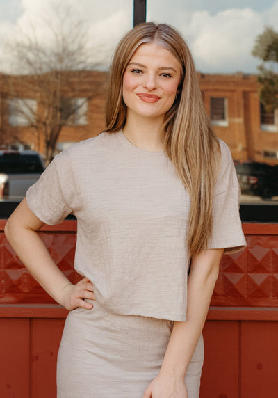 Sway Textured Cropped Tee Parchment ZT251363 - Southern Soule Designs