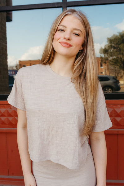 Sway Textured Cropped Tee Parchment ZT251363 - Southern Soule Designs