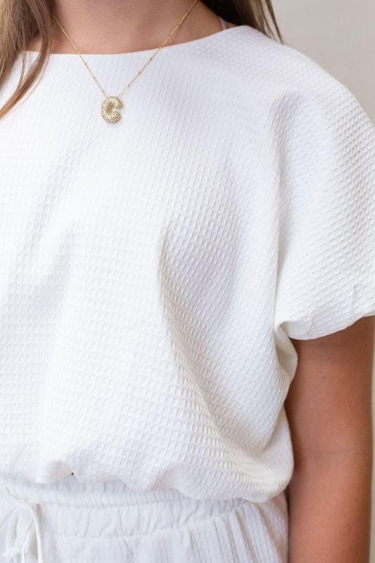 T2304 - 1 Bubble Hem Textured Ivory Top - Southern Soule Designs