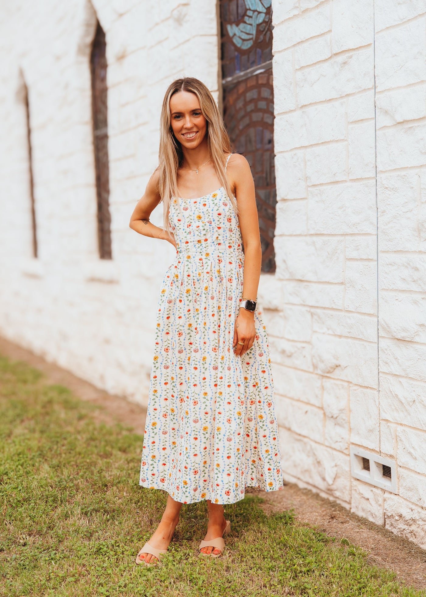Butter Yellow Floral Sleeveless Midi Dress D-10517-H
