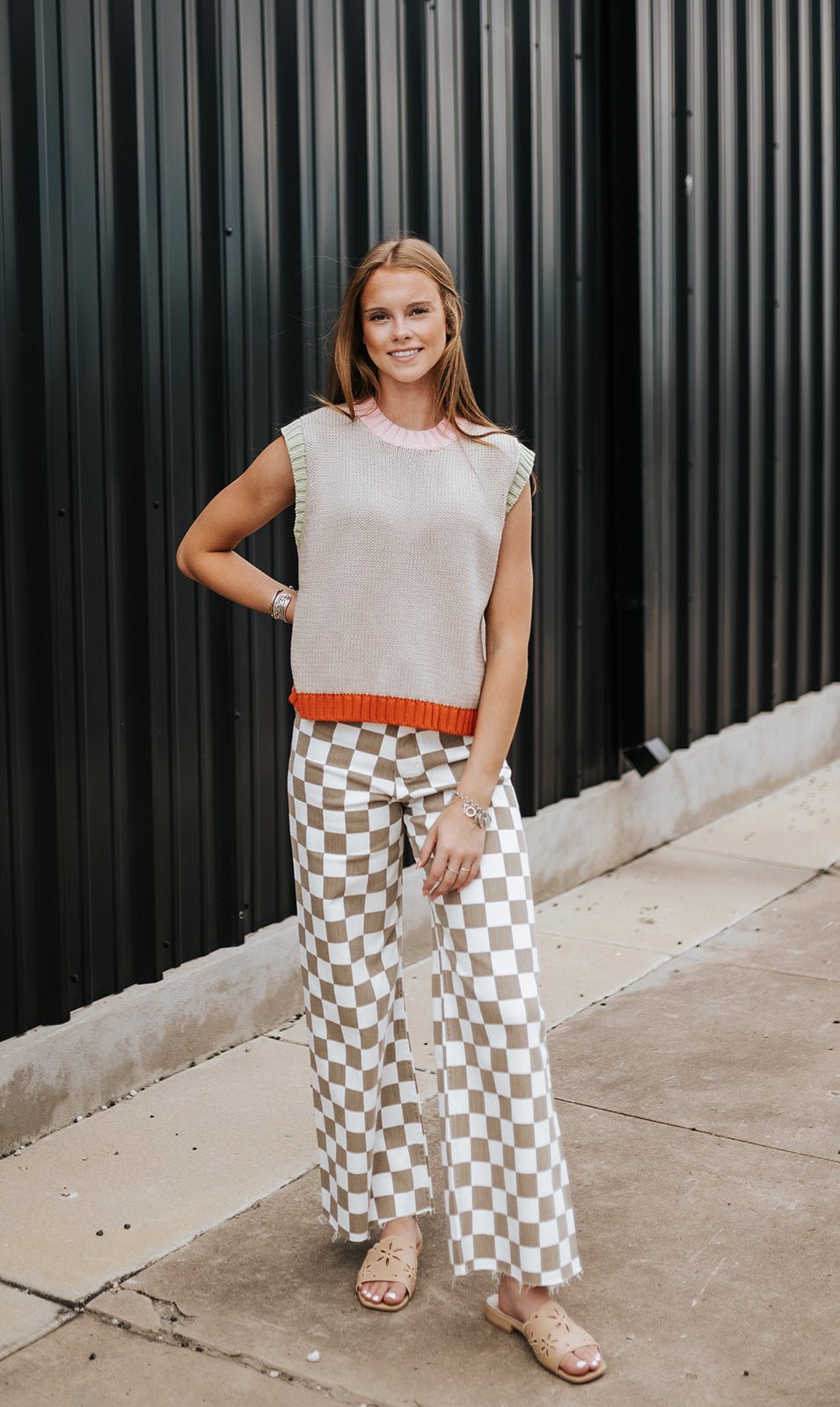 Tan Checkered Pants P7497 - Southern Soule Designs