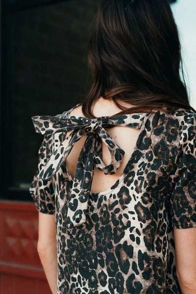 Tan Leopard Mini Dress with Tie DM1135 - Southern Soule Designs