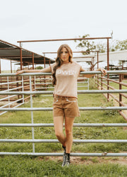 Tan/Camel Howdy Short Sleeve Sweater WL25 - 11195 - Southern Soule Designs