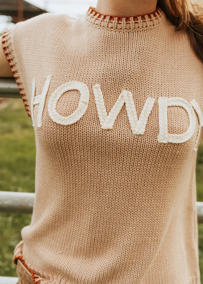 Tan/Camel Howdy Short Sleeve Sweater WL25 - 11195 - Southern Soule Designs