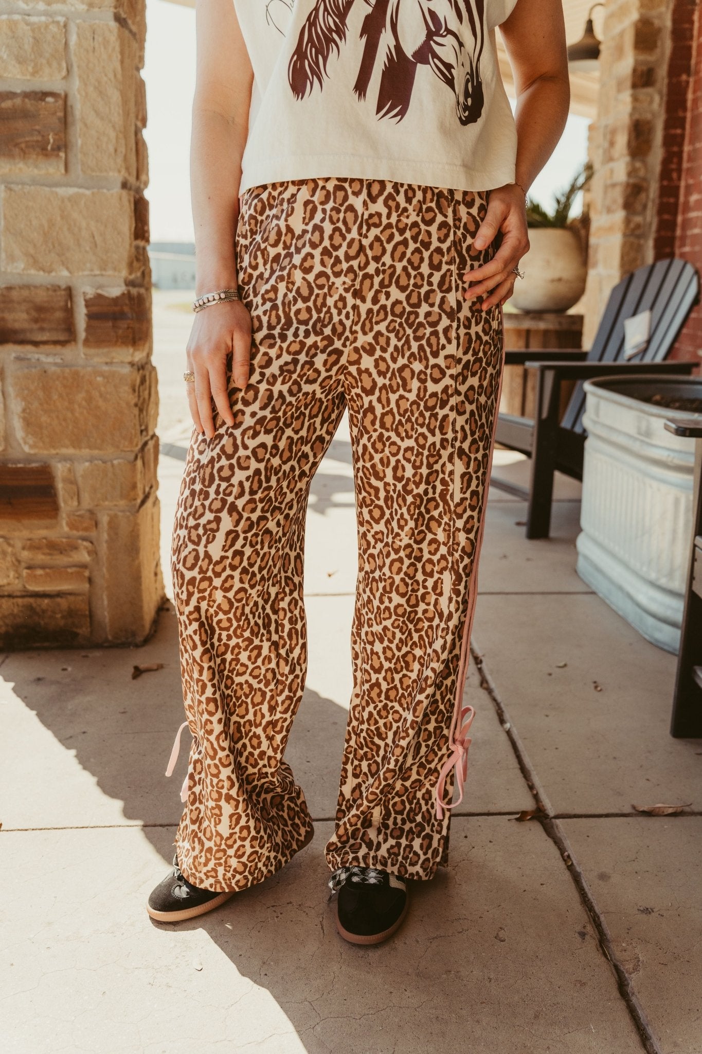 Taupe Animal Bow Track Pants SP2364 - 2 - Southern Soule Designs