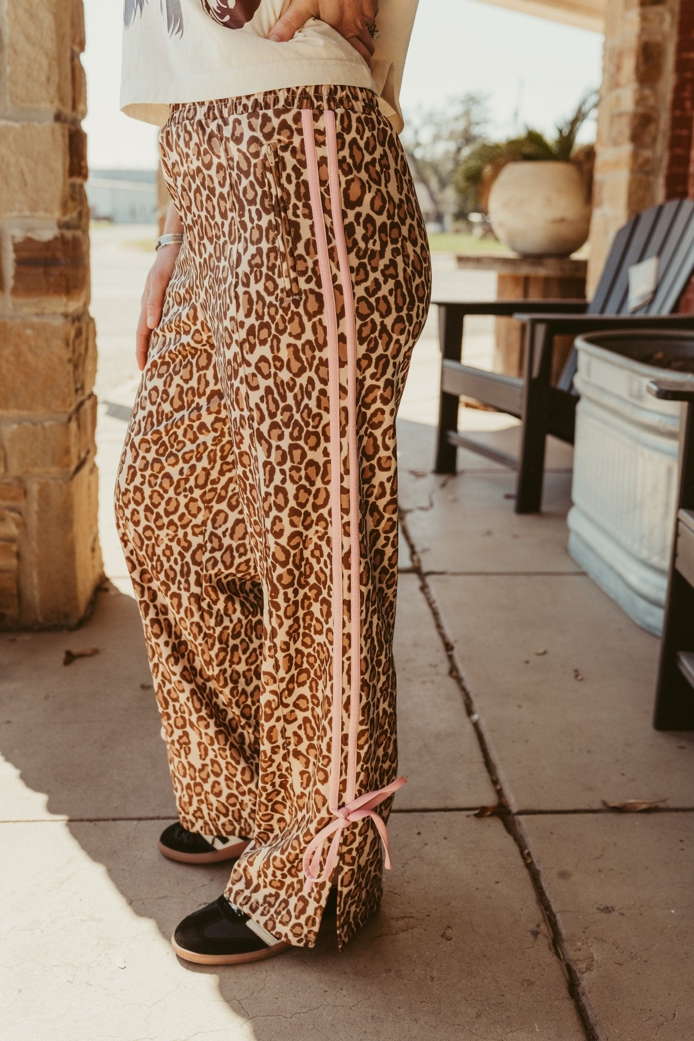 Taupe Animal Bow Track Pants SP2364 - 2 - Southern Soule Designs