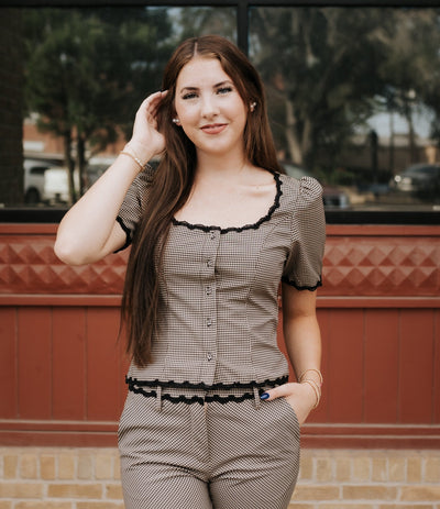 Taupe Bobby Gingham Blouse S2255T - Southern Soule Designs