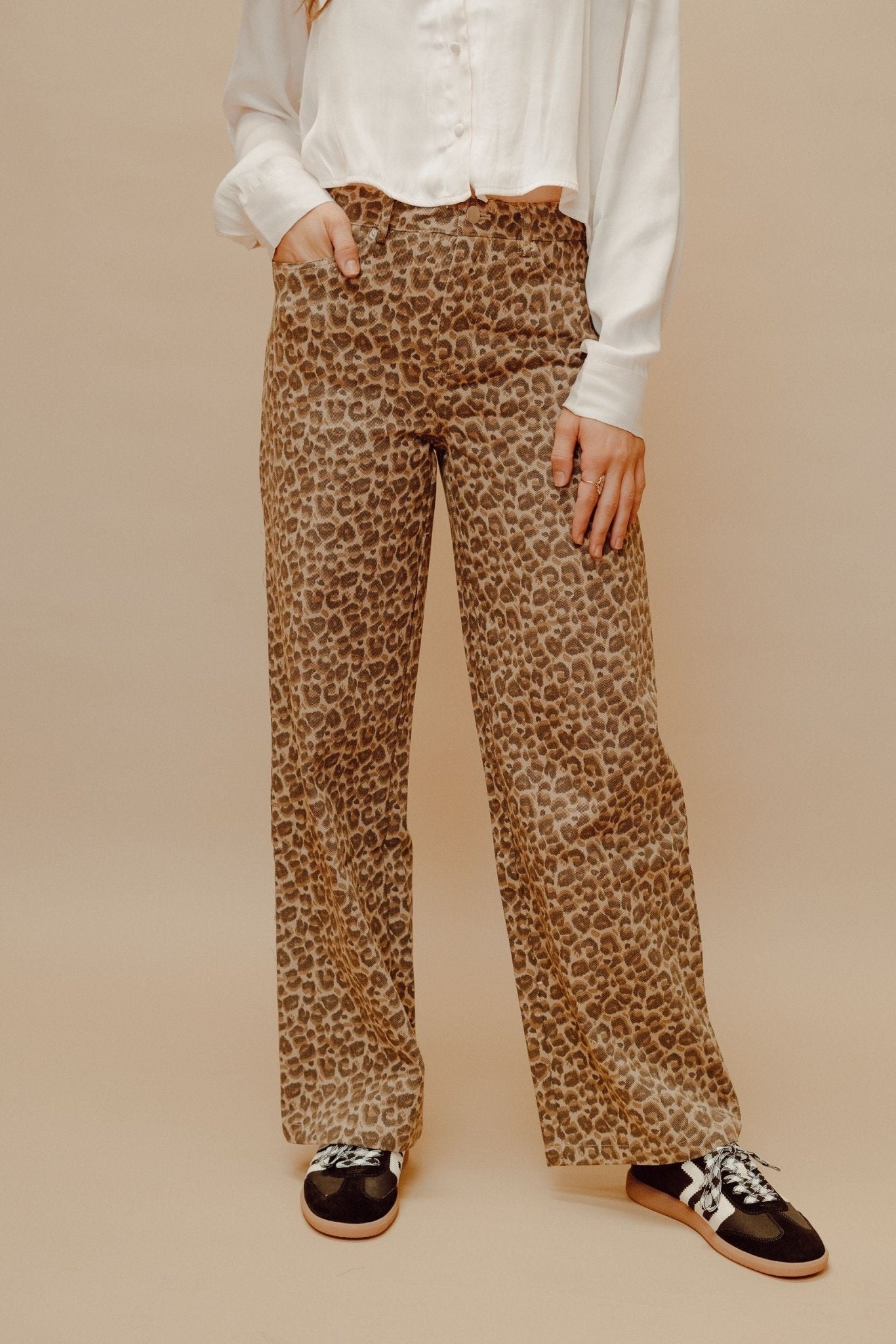 Taupe - Brown Leopard Wide Leg Pants SP2278 - Southern Soule Designs