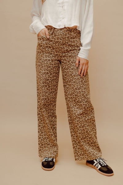 Taupe - Brown Leopard Wide Leg Pants SP2278 - Southern Soule Designs