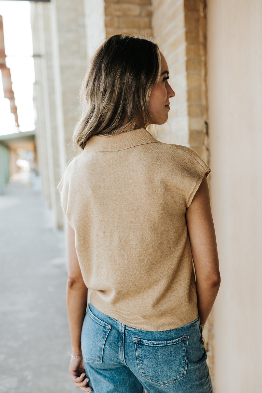 Taupe Cap Sleeve Collared Sweater Vest MSW11231 - Southern Soule Designs