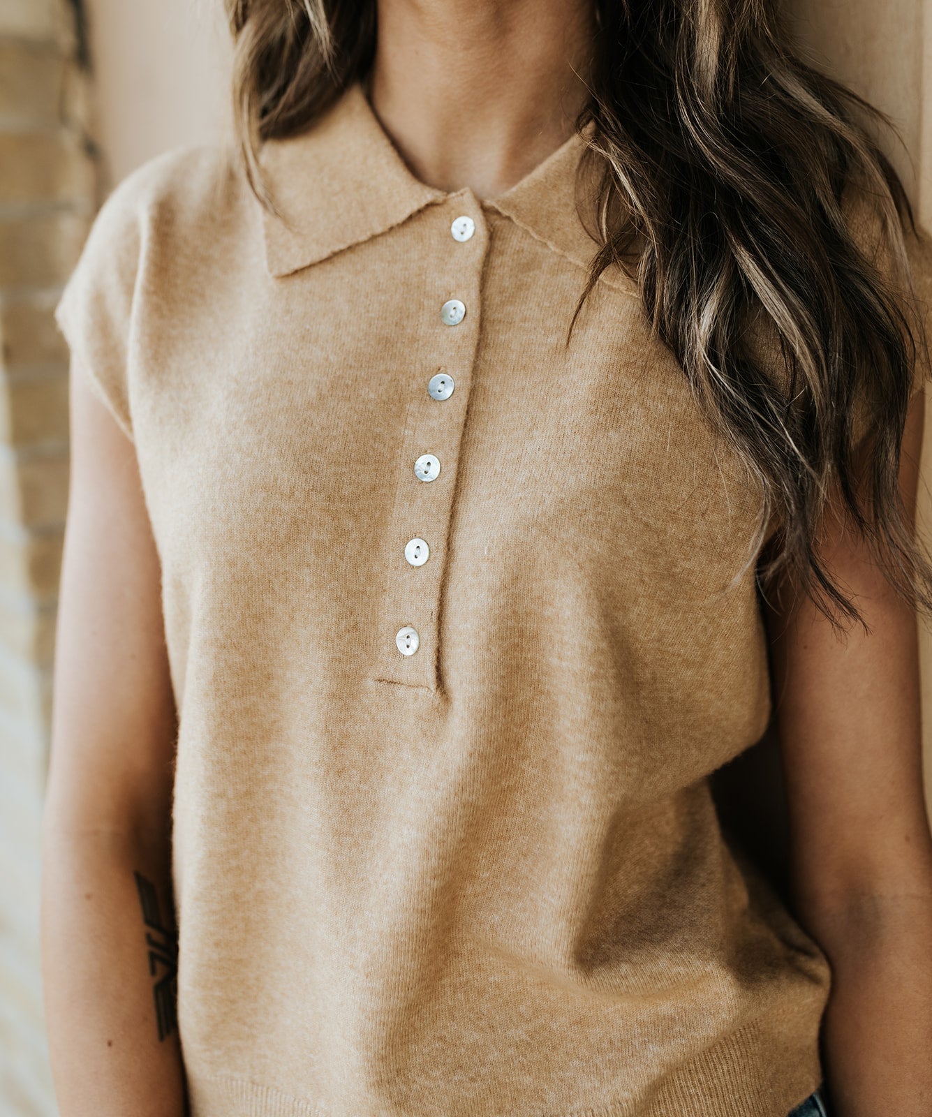 Taupe Cap Sleeve Collared Sweater Vest MSW11231 - Southern Soule Designs