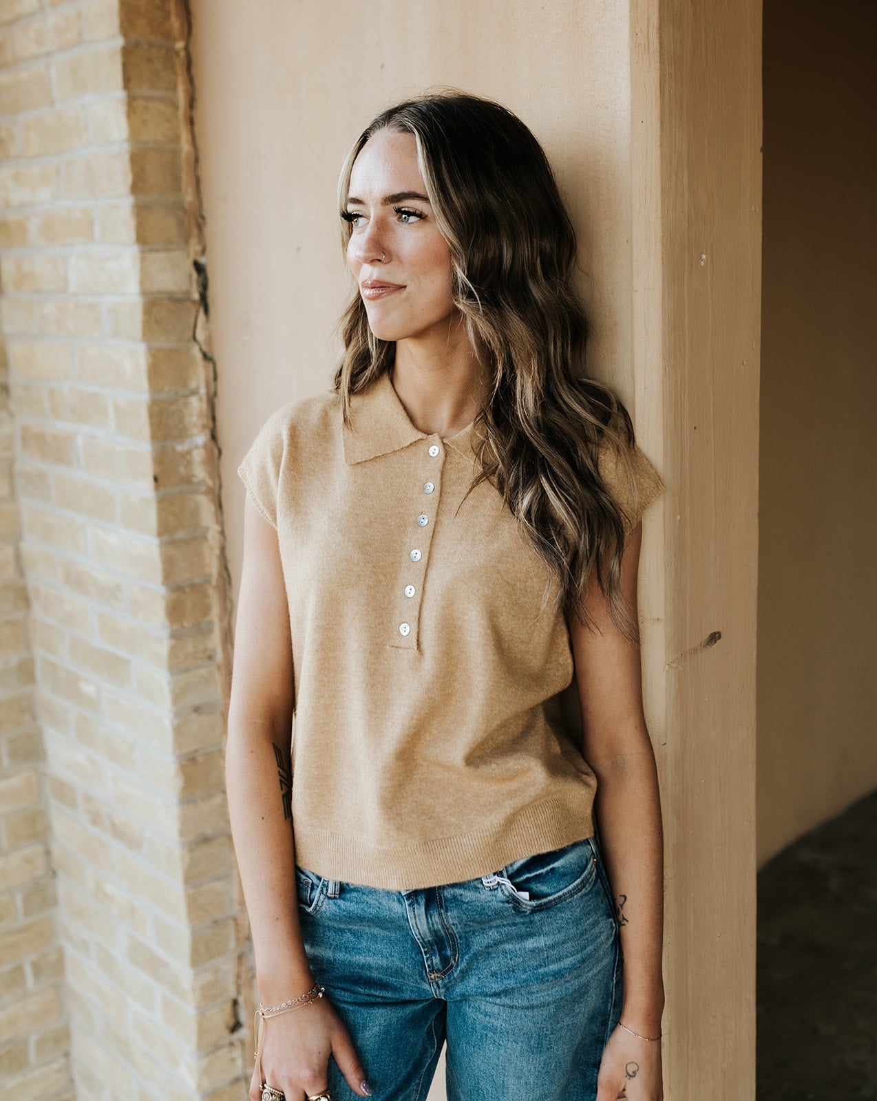 Taupe Cap Sleeve Collared Sweater Vest MSW11231 - Southern Soule Designs