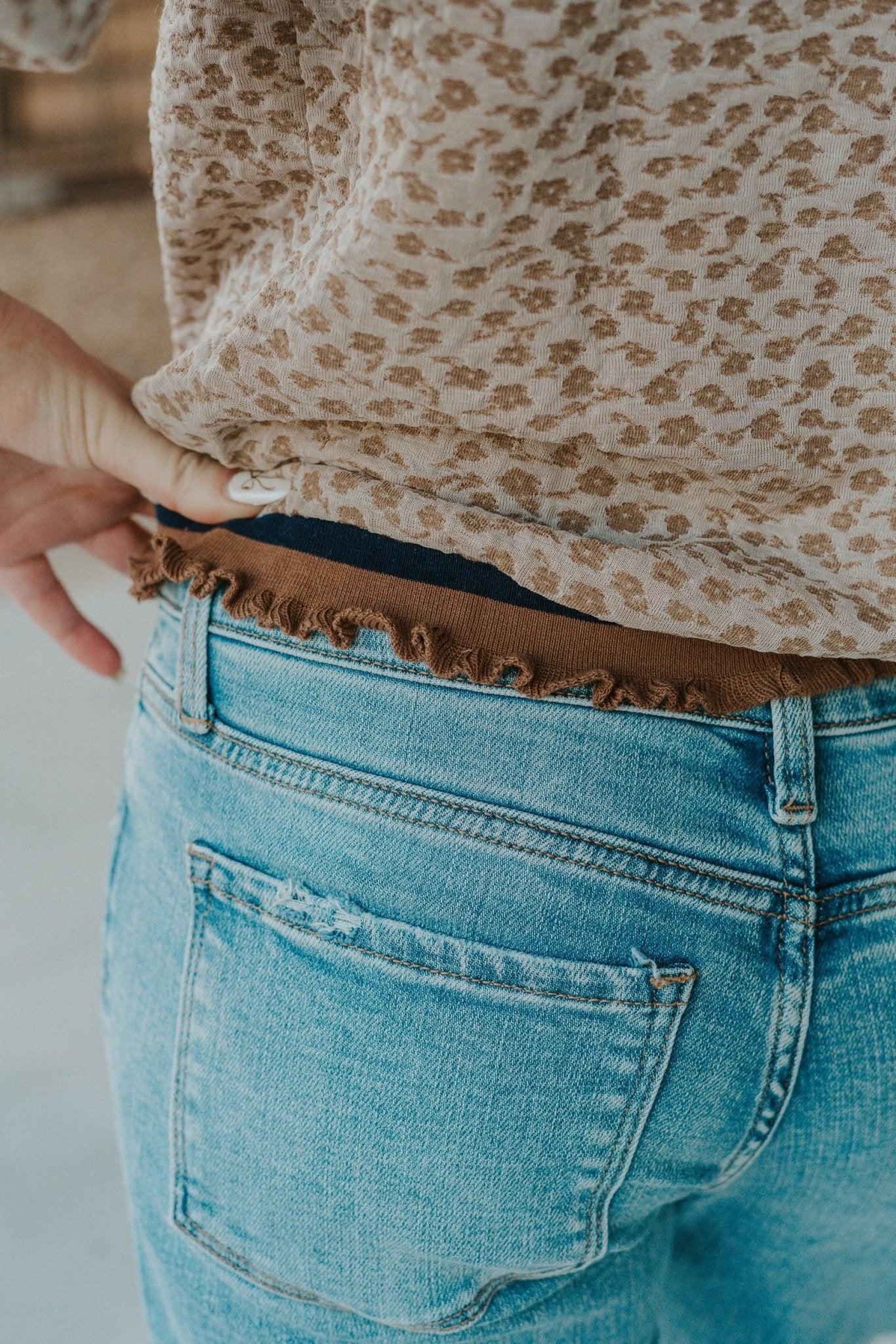 Taupe Floral Texture Puff Sleeve Top 34644 - Southern Soule Designs