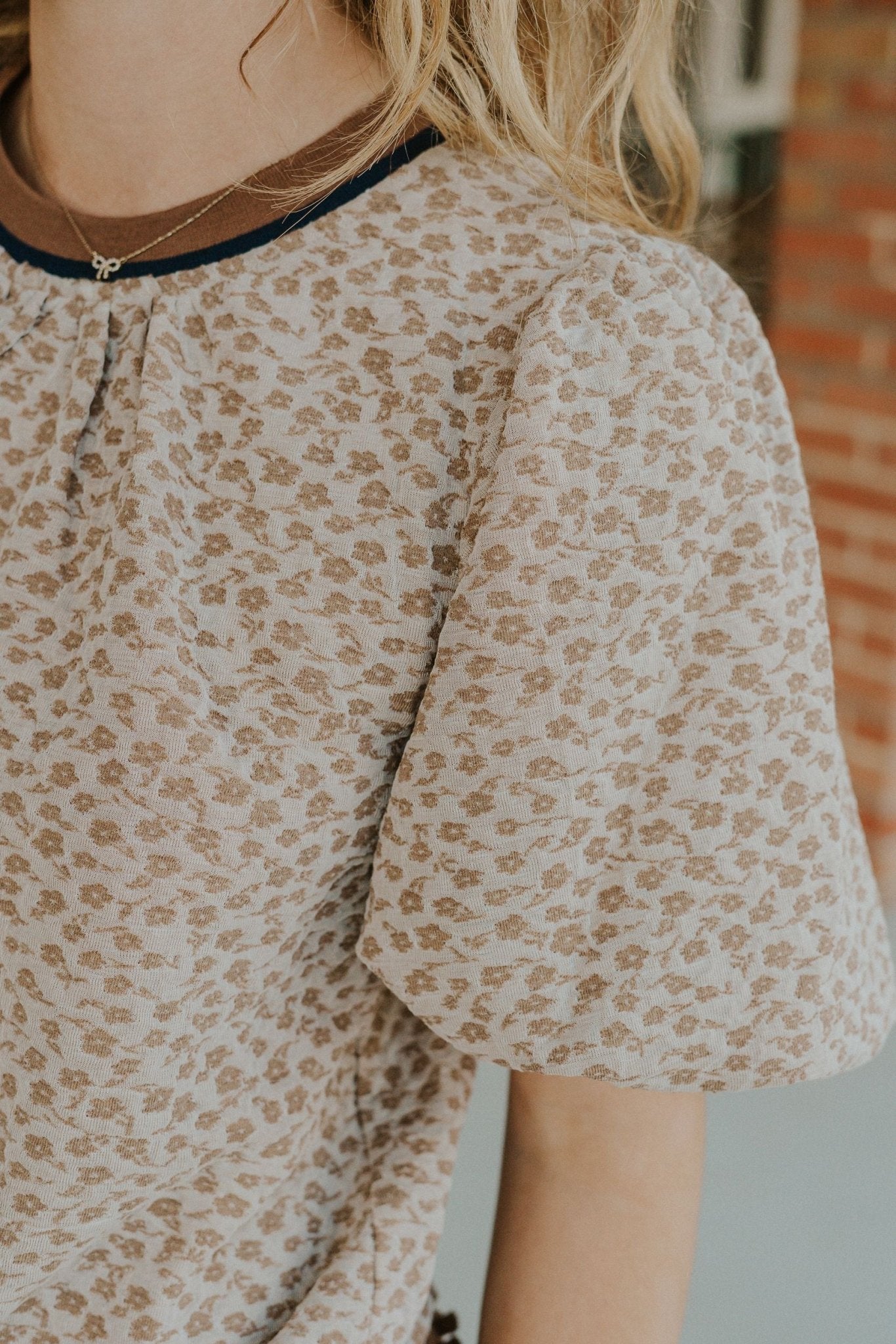 Taupe Floral Texture Puff Sleeve Top 34644 - Southern Soule Designs