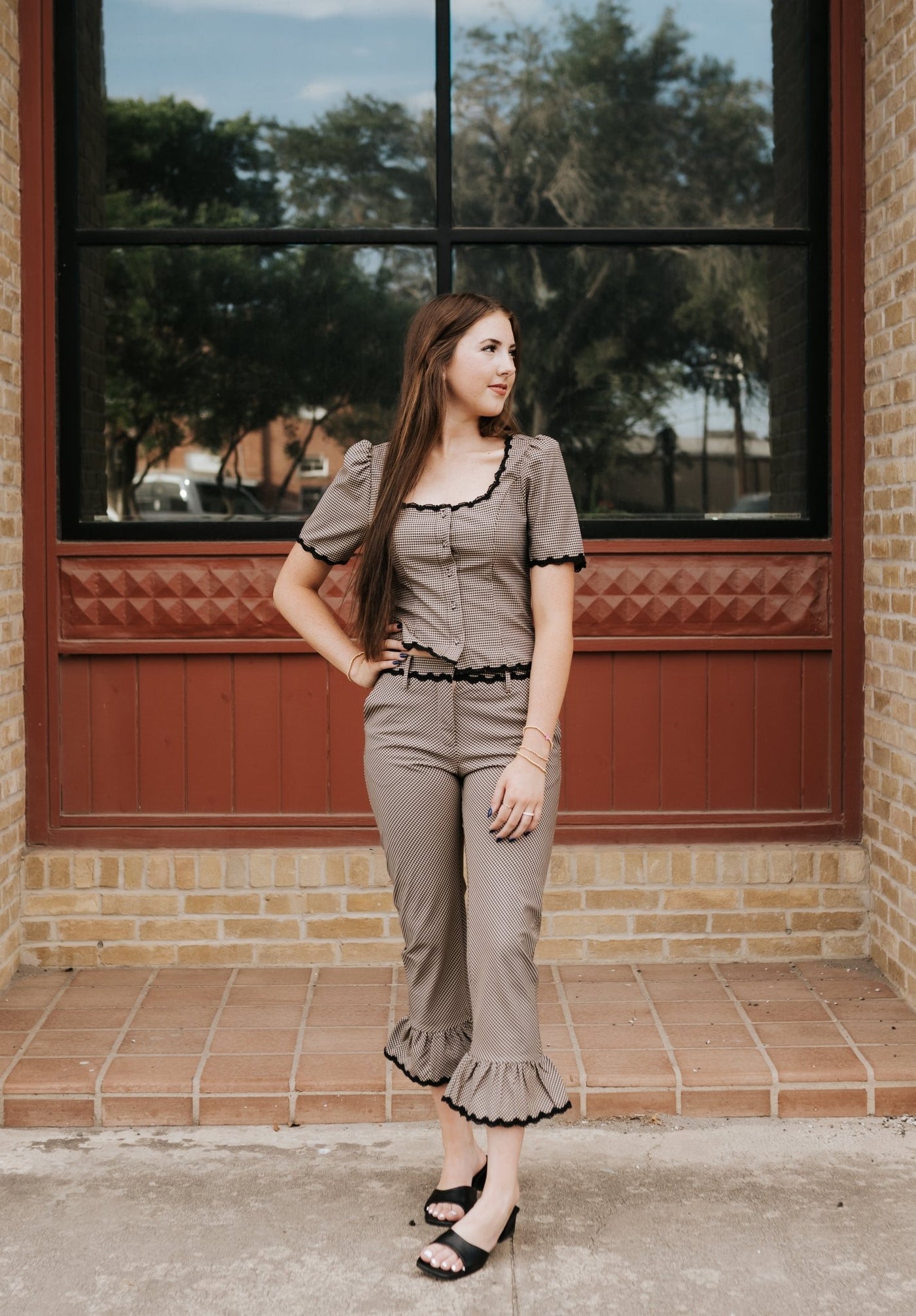 Taupe LouLou Gingham Capri Pants S2256P - Southern Soule Designs
