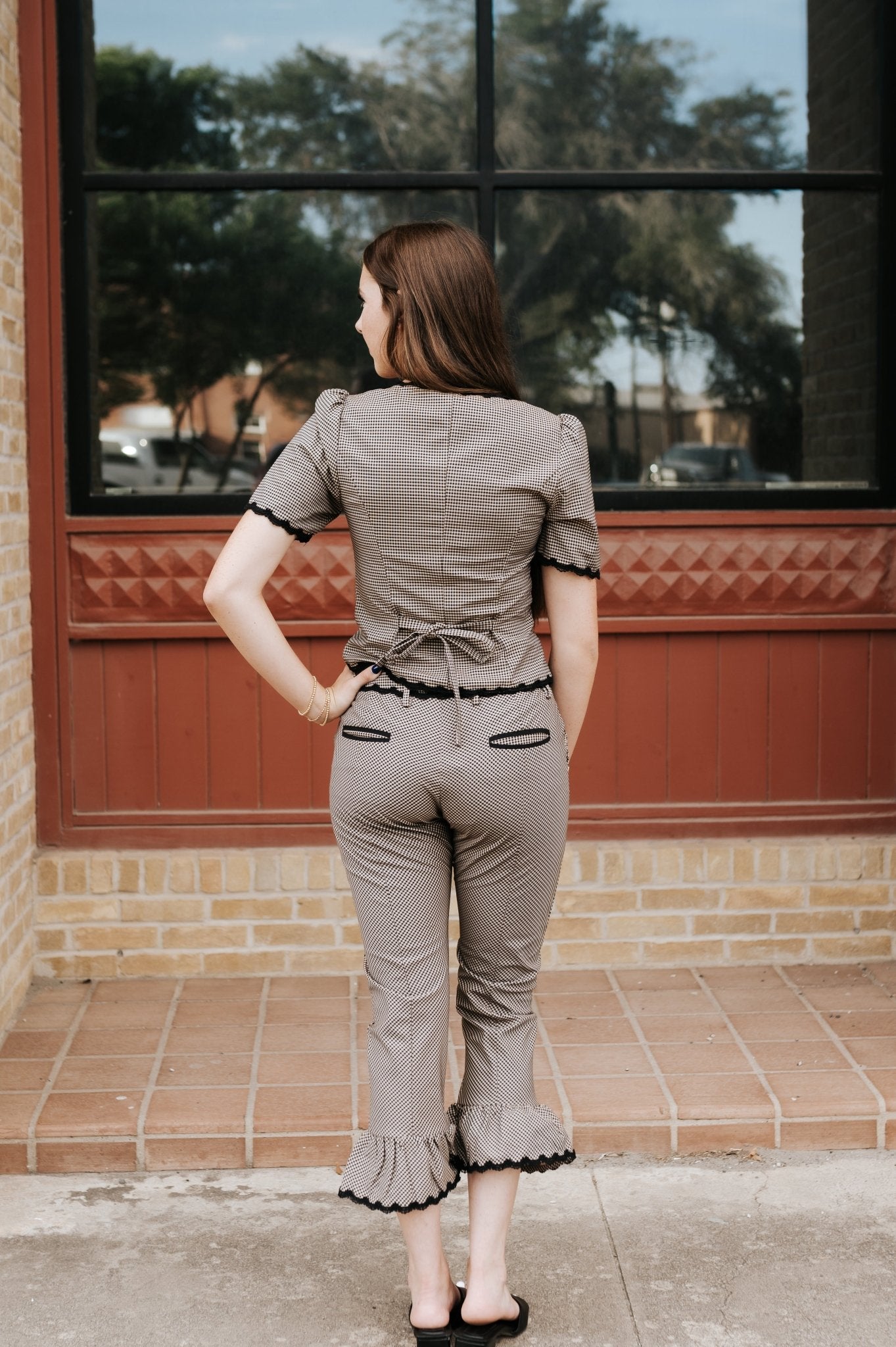 Taupe LouLou Gingham Capri Pants S2256P - Southern Soule Designs