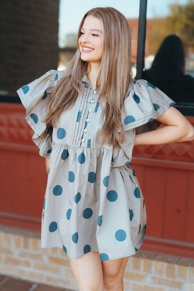 Taupe Polka Dot Mini Dress ID4283 - Southern Soule Designs