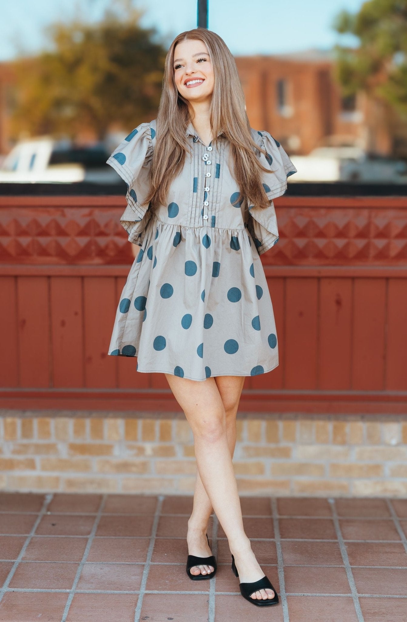 Taupe Polka Dot Mini Dress ID4283 - Southern Soule Designs