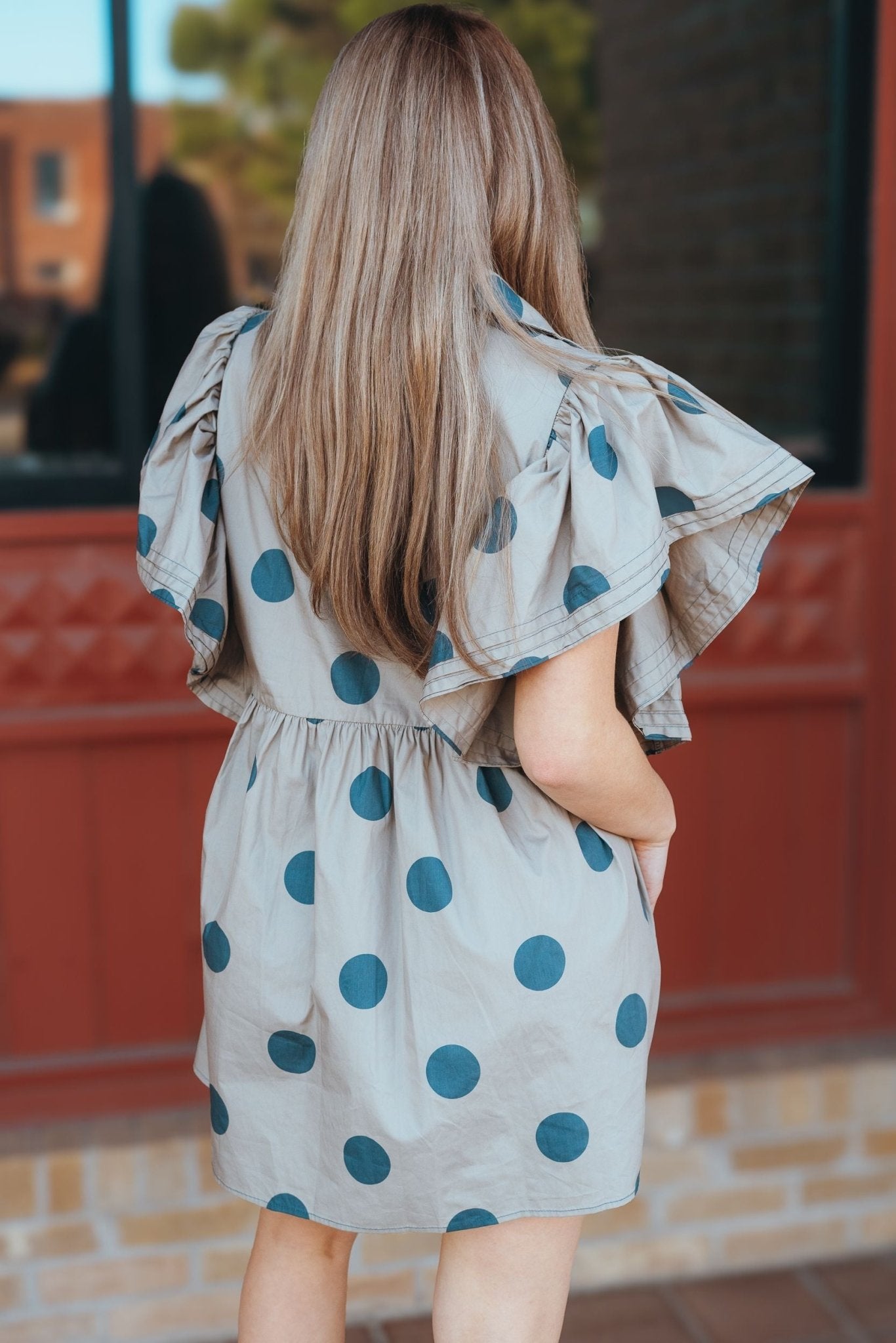 Taupe Polka Dot Mini Dress ID4283 - Southern Soule Designs