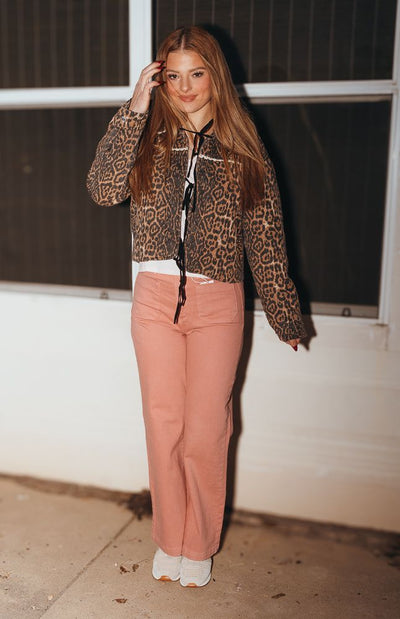 Taupe Quilted Padded Leopard Twill Jacket J - 9354 - H - Southern Soule Designs