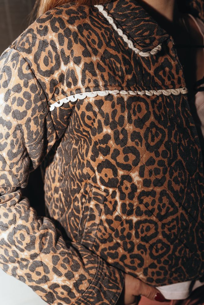 Taupe Quilted Padded Leopard Twill Jacket J - 9354 - H - Southern Soule Designs