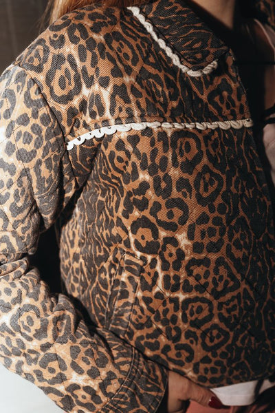 Taupe Quilted Padded Leopard Twill Jacket J - 9354 - H - Southern Soule Designs