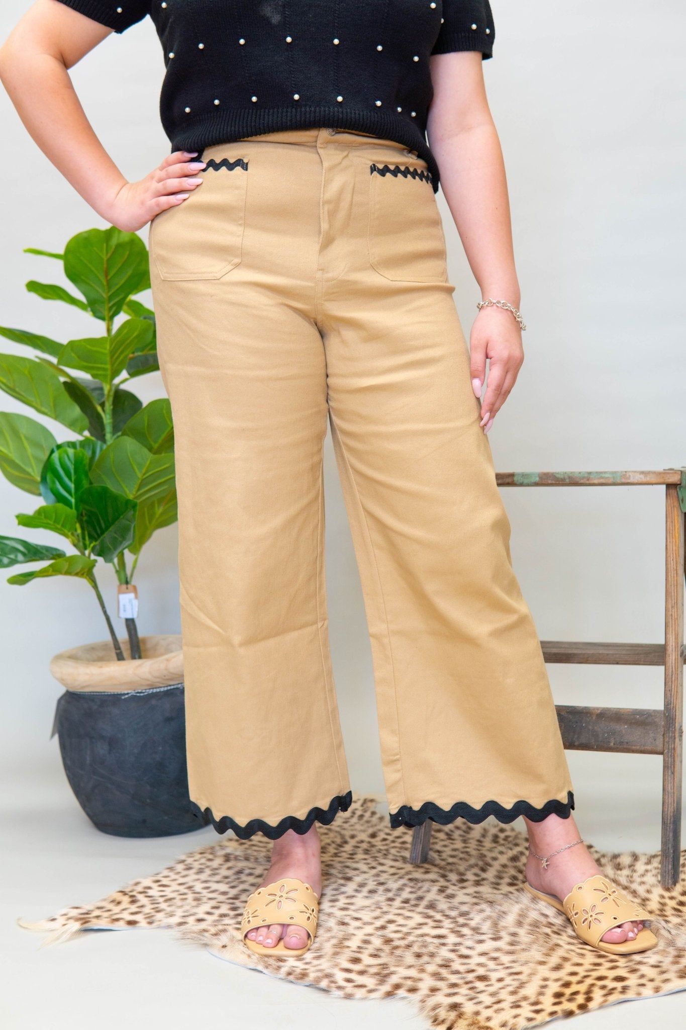 Taupe Ric Rac Trim Pants PH12127 - Southern Soule Designs