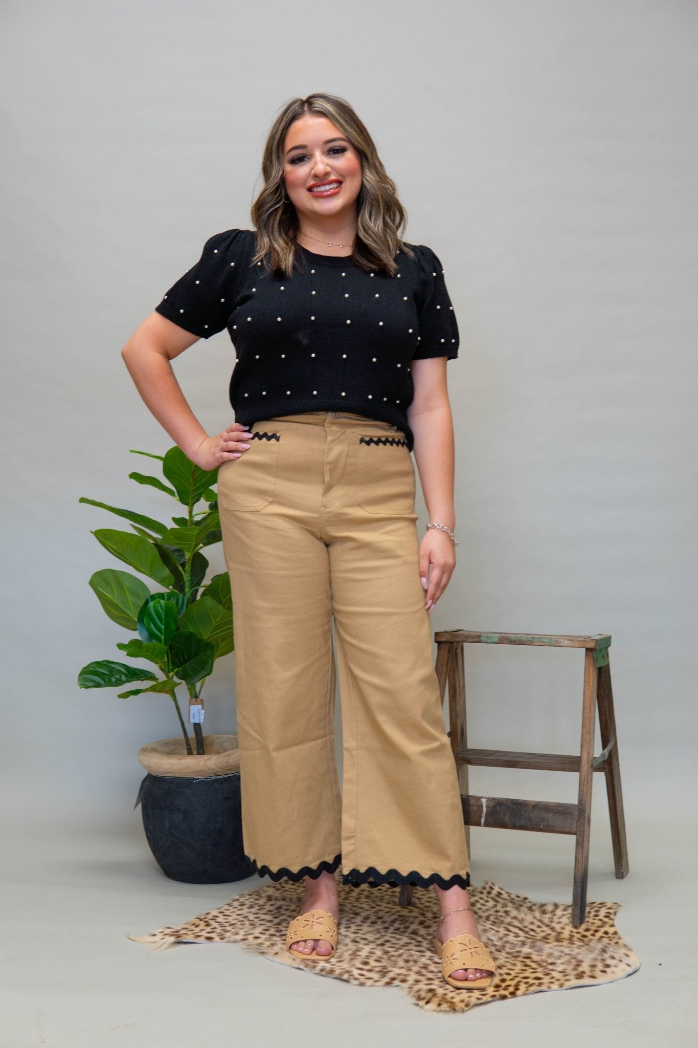 Taupe Ric Rac Trim Pants PH12127 - Southern Soule Designs