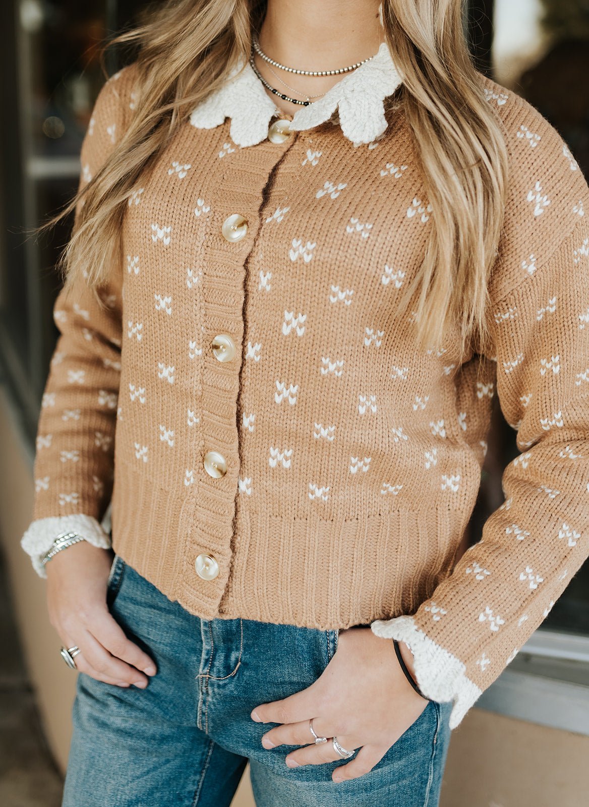 Taupe Scallop Detail Cardigan MSW10522 - Southern Soule Designs
