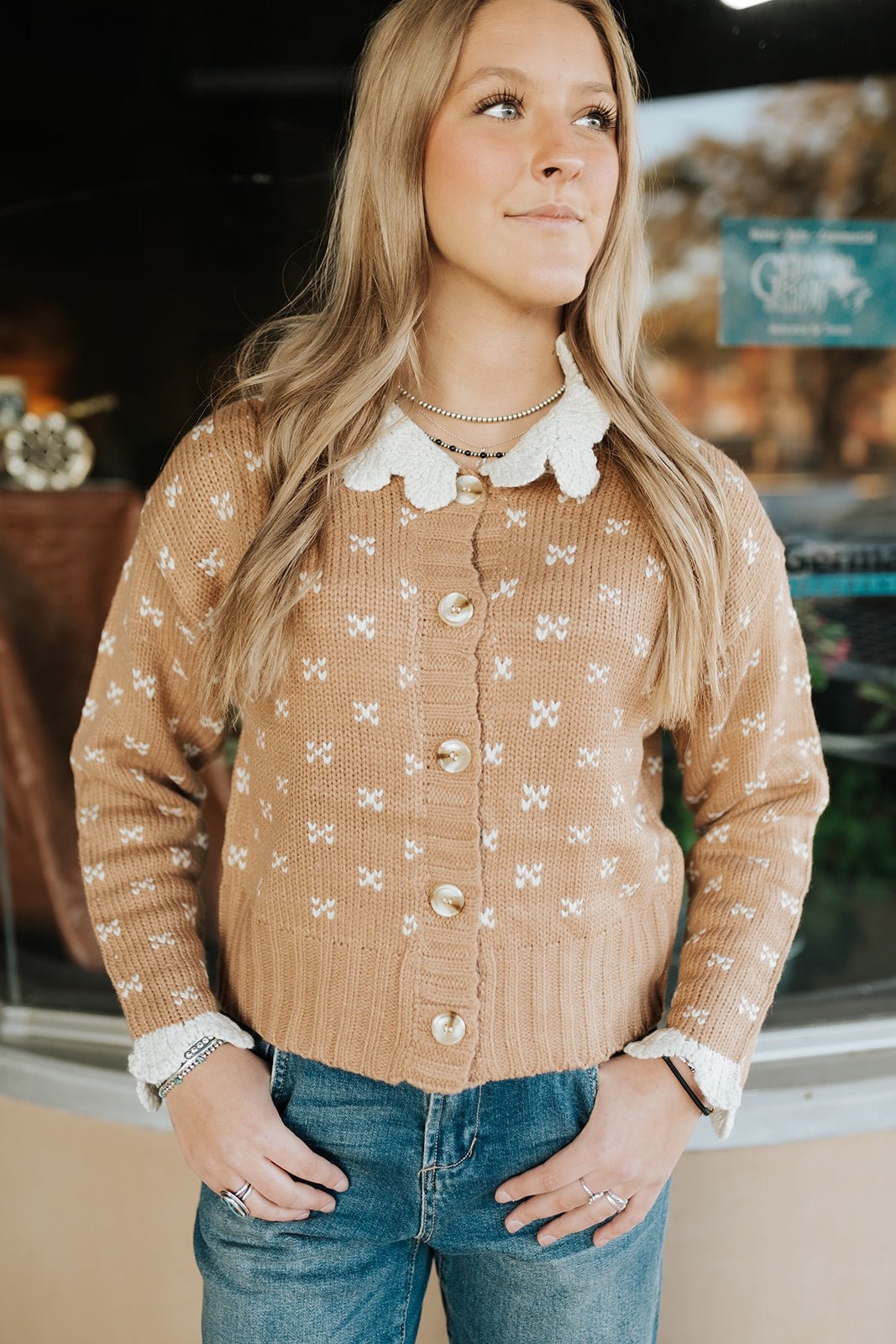 Taupe Scallop Detail Cardigan MSW10522 - Southern Soule Designs