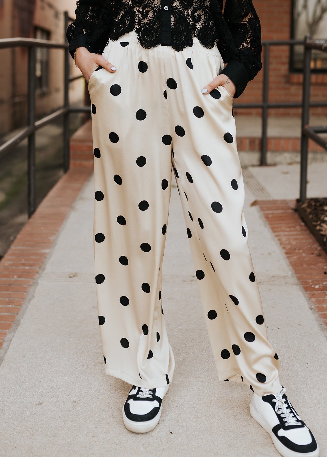 Taupe/Black Dots Wide - Leg Satin Pants DP58506 - Southern Soule Designs