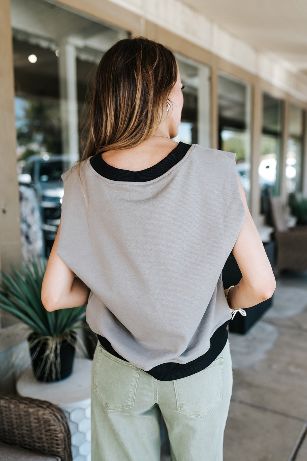 Taupe/Black V-Neck Vest FTB11701 - Southern Soule Designs