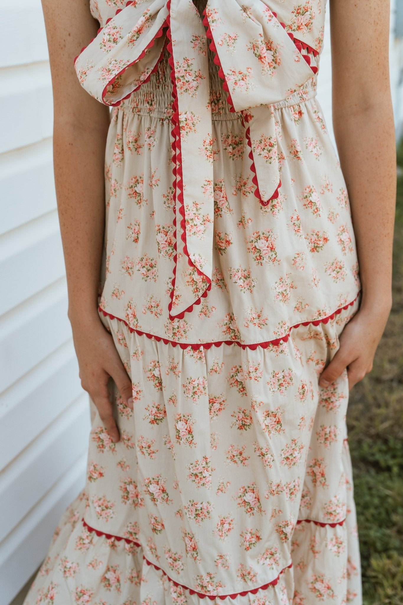 Taupe/Red Bow Maxi Dress ID39820 - 02 - Southern Soule Designs