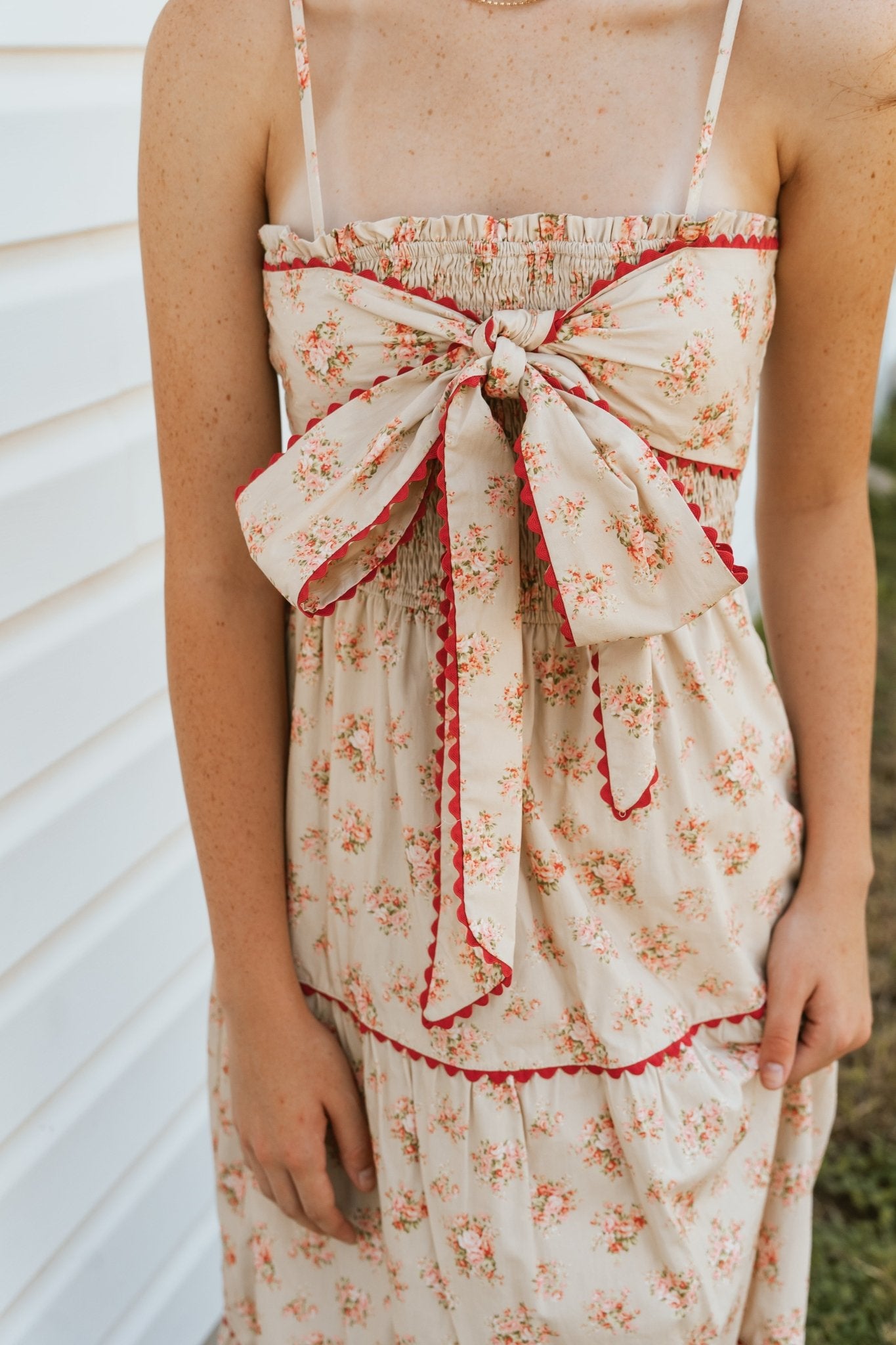 Taupe/Red Bow Maxi Dress ID39820 - 02 - Southern Soule Designs