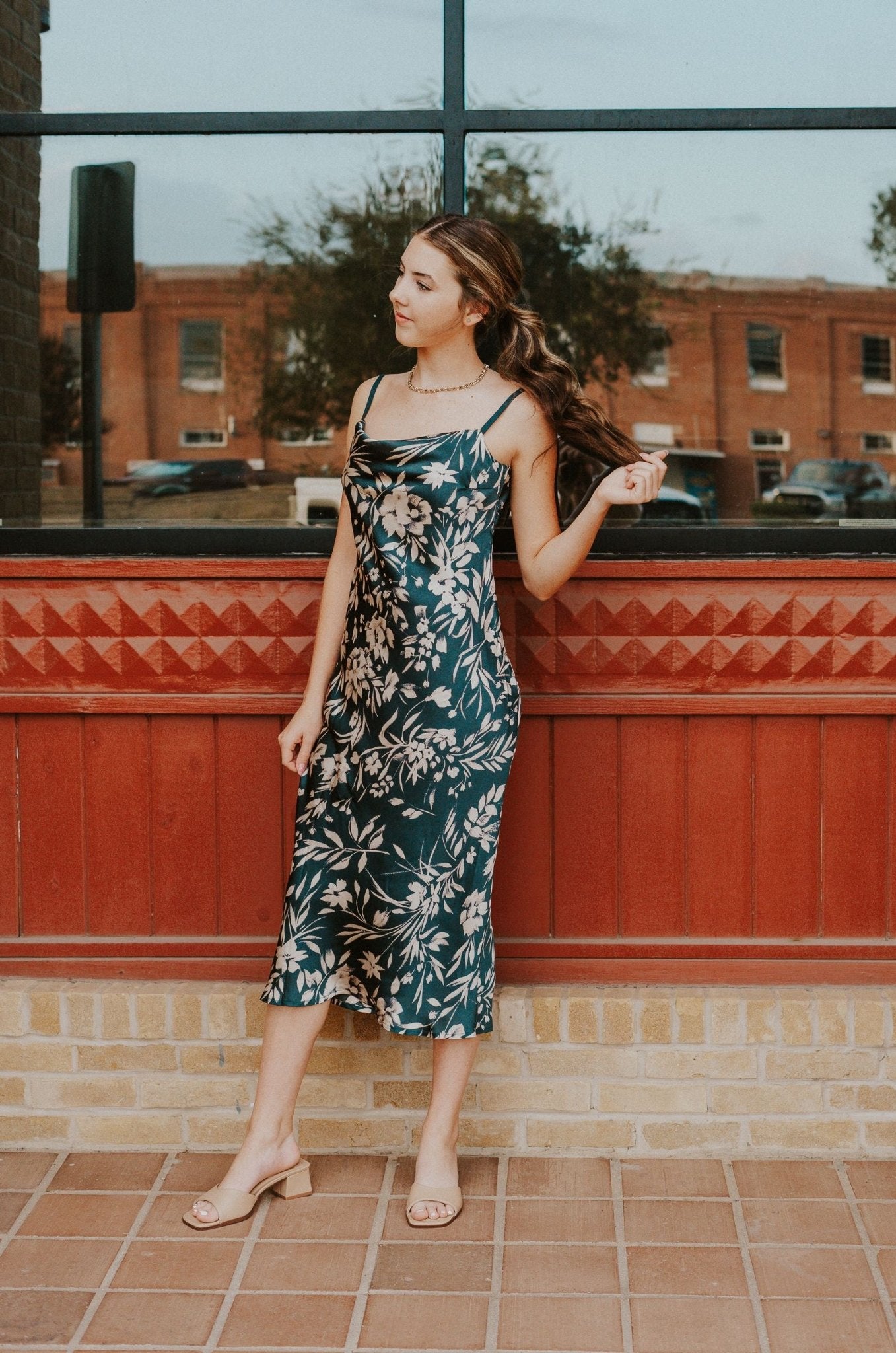 Teal Floral Cowl Neck Midi Dress FD11487 - P462 - Southern Soule Designs