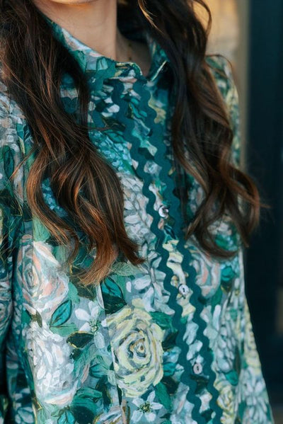 Teal Green Floral ¾ Puff Sleeve Mini Dress D25262 - Southern Soule Designs