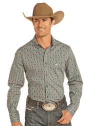 Teal RR Woven Long Sleeve Shirt BMB2S04724 - Southern Soule Designs