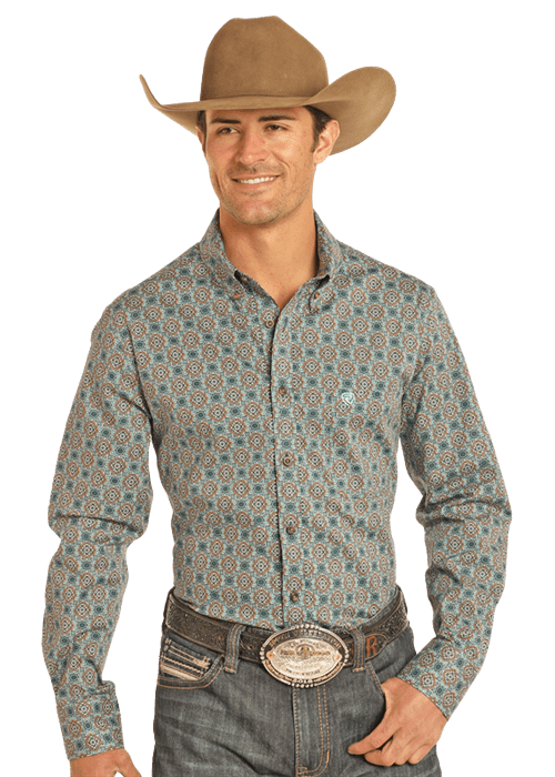 Teal RR Woven Long Sleeve Shirt BMB2S04724 - Southern Soule Designs