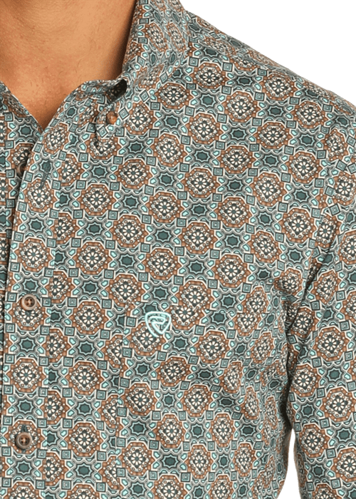 Teal RR Woven Long Sleeve Shirt BMB2S04724 - Southern Soule Designs