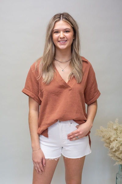 Terracotta Jamy Collared SS Top - Southern Soule Designs