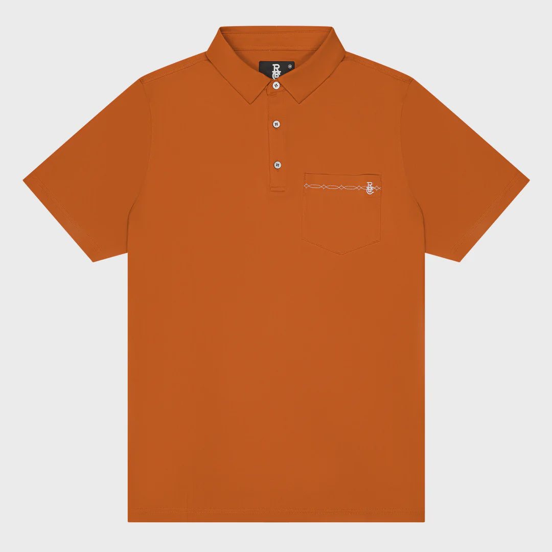 Raised by Coyotes Texas Orange Bootstitch Pocket Polo