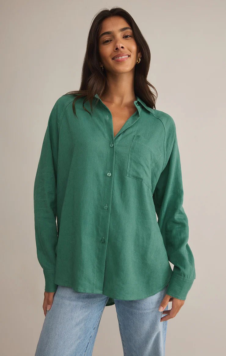 The Perfect Linen Top Botanical Green ZT242464 - Southern Soule Designs
