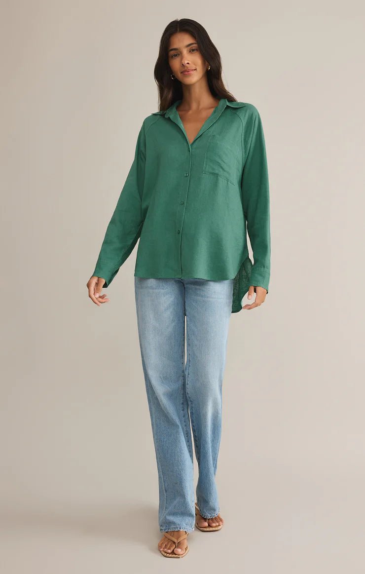 The Perfect Linen Top Botanical Green ZT242464 - Southern Soule Designs